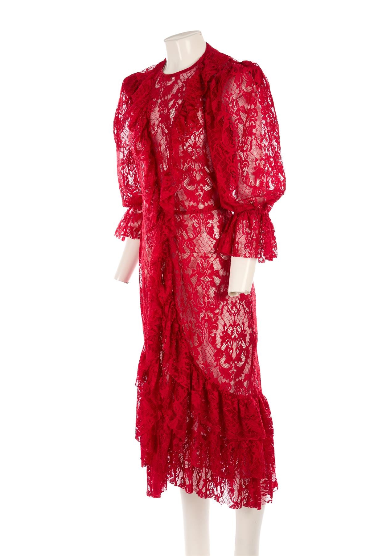 ADRIANNA DEGREAS RED LACE MIDI DRESS LARGE