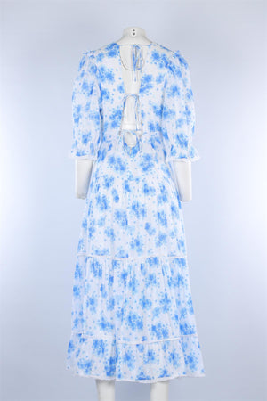 RIXO BLUE COTTON MAXI DRESS UK 12
