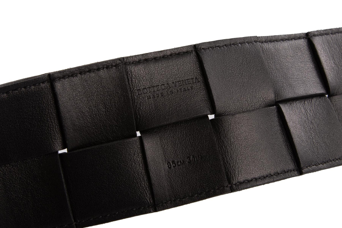 BOTTEGA VENETA BLACK INTRECCIATO LEATHER WAIST BELT 85CM