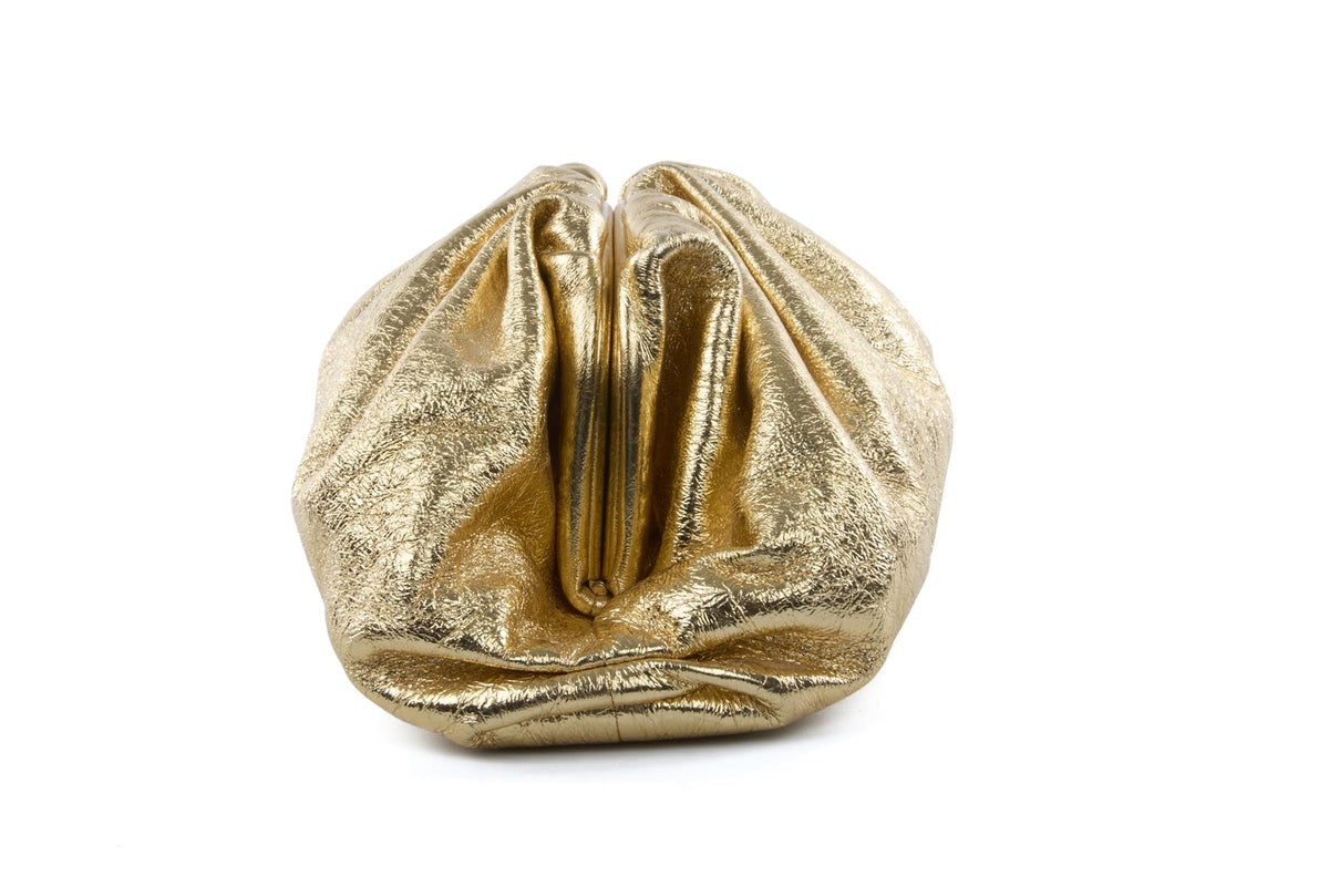 BOTTEGA VENETA GOLD POUCH LARGE LEATHER CLUTCH