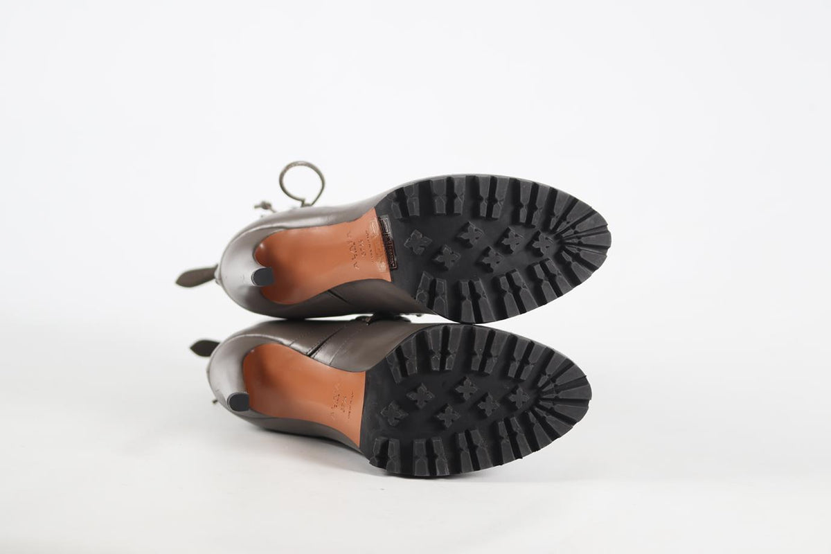 AZZEDINE ALAÏA SHEARLING AND LEATHER ANKLE BOOTS EU 37.5 UK 4.5 US 7.5