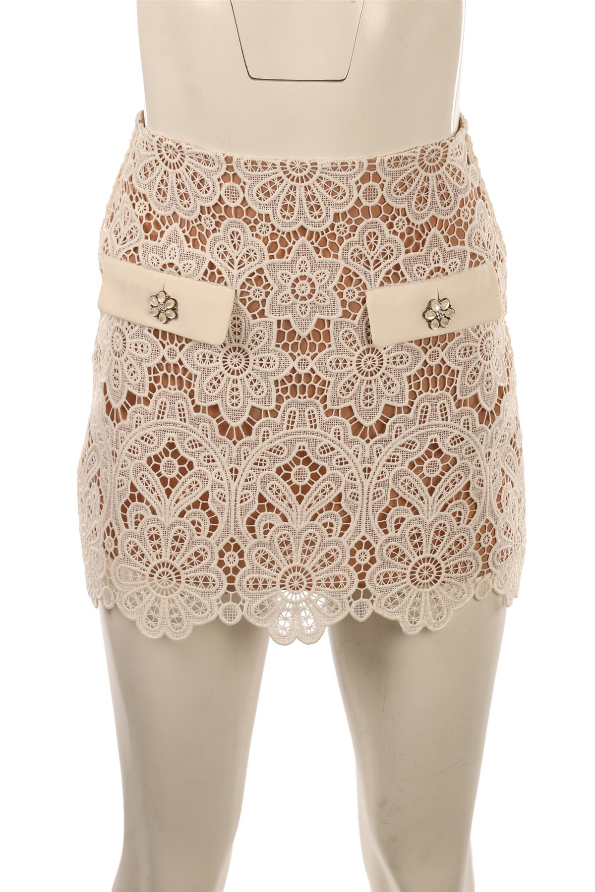 SELF-PORTRAIT IVORY CROCHET MINI SKIRT UK 4