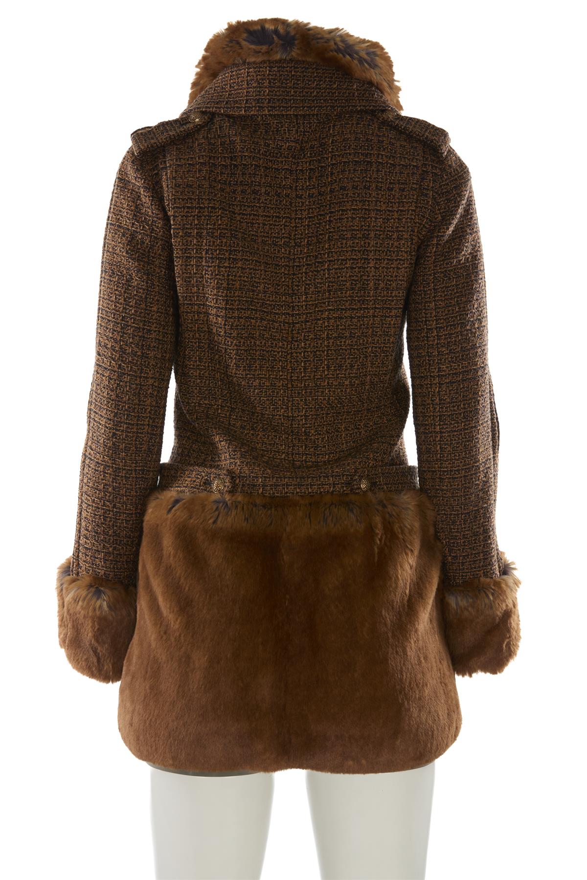 CHANEL BROWN 2010 FAUX FUR AND TWEED COAT FR 36 UK 8