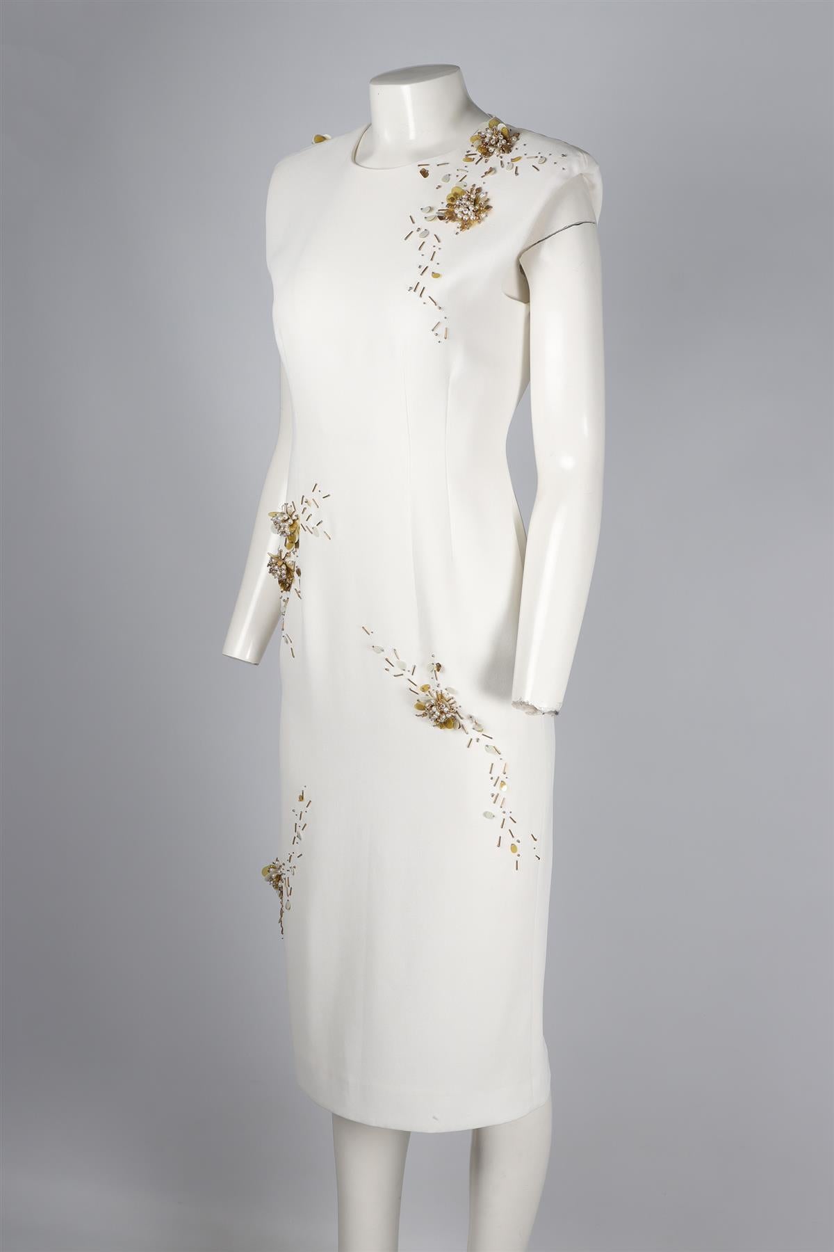 DRIES VAN NOTEN WHITE CREPE MIDI DRESS FR 38 UK 10