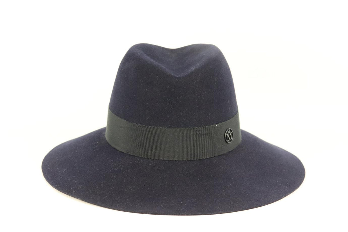 MAISON MICHEL GROSGRAIN TRIMMED WOOL FELT FEDORA MEDIUM