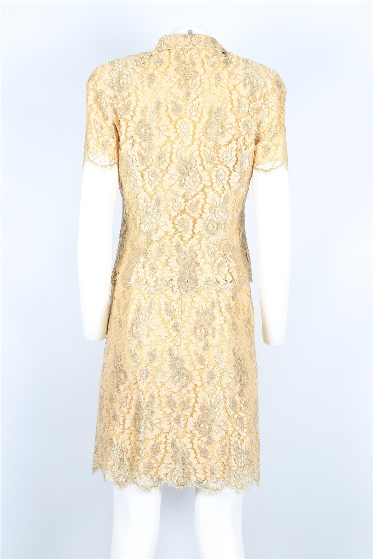 ESCADA COUTURE GOLD VINTAGE LACE DRESS AND JACKET SET DE 38 UK 10