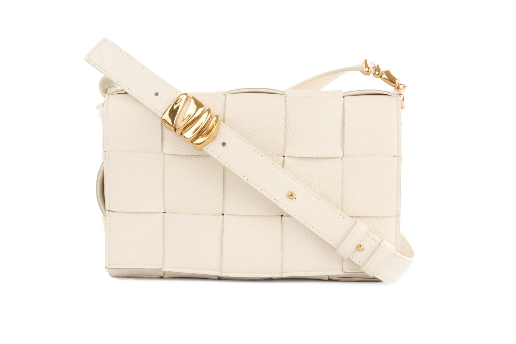 BOTTEGA VENETA WHITE CASSETTE SMALL INTRECCIATO LEATHER SHOULDER BAG