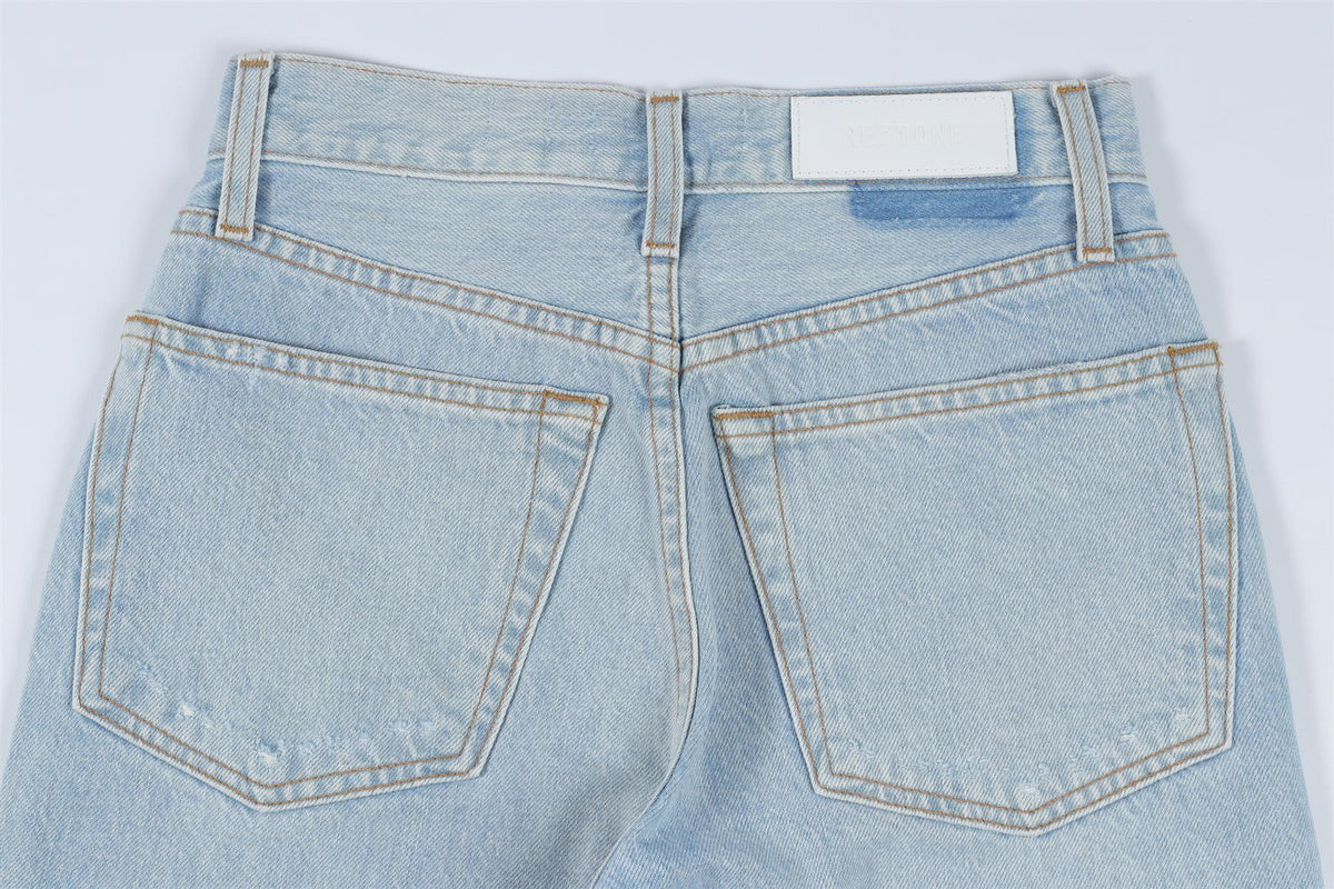 RE/DONE BLUE HIGH RISE STRAIGHT LEG JEANS W24 UK 6