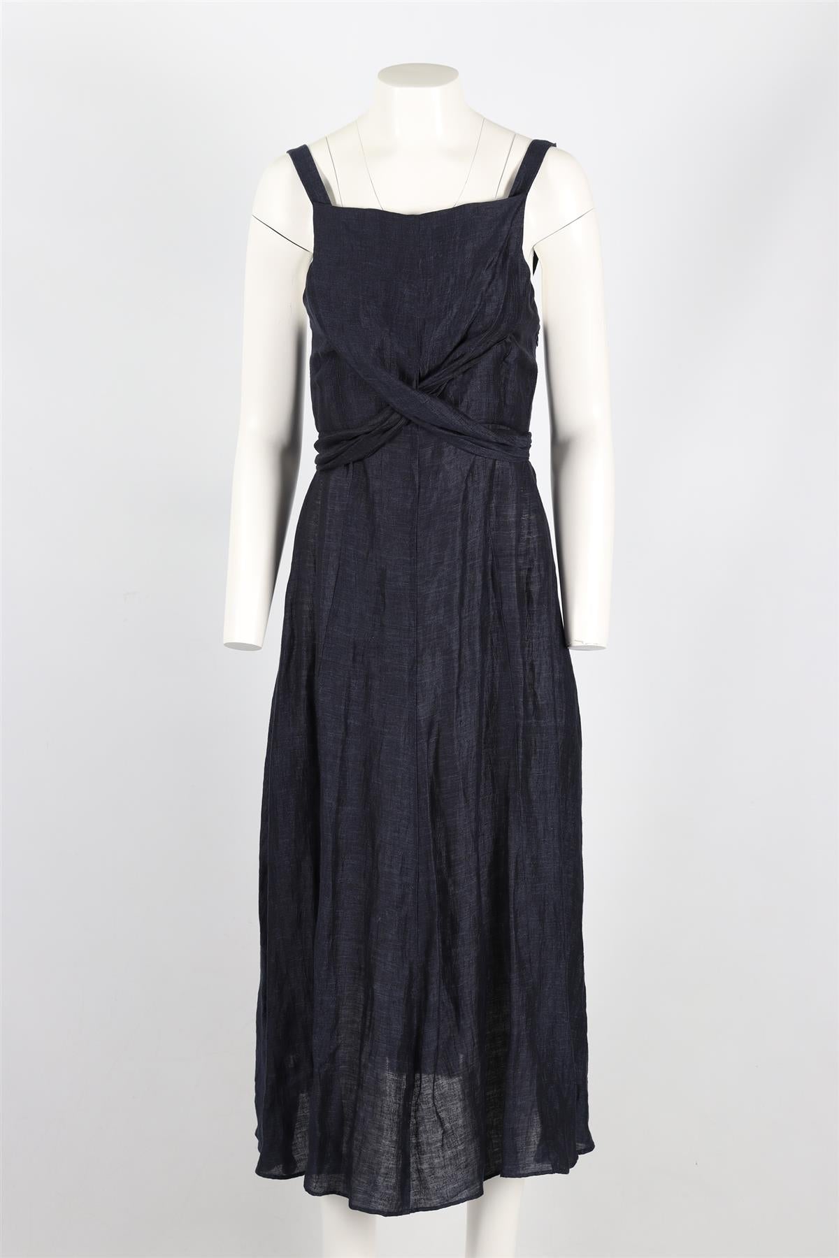 MASSCOB BLUE LINEN MIDI DRESS MEDIUM