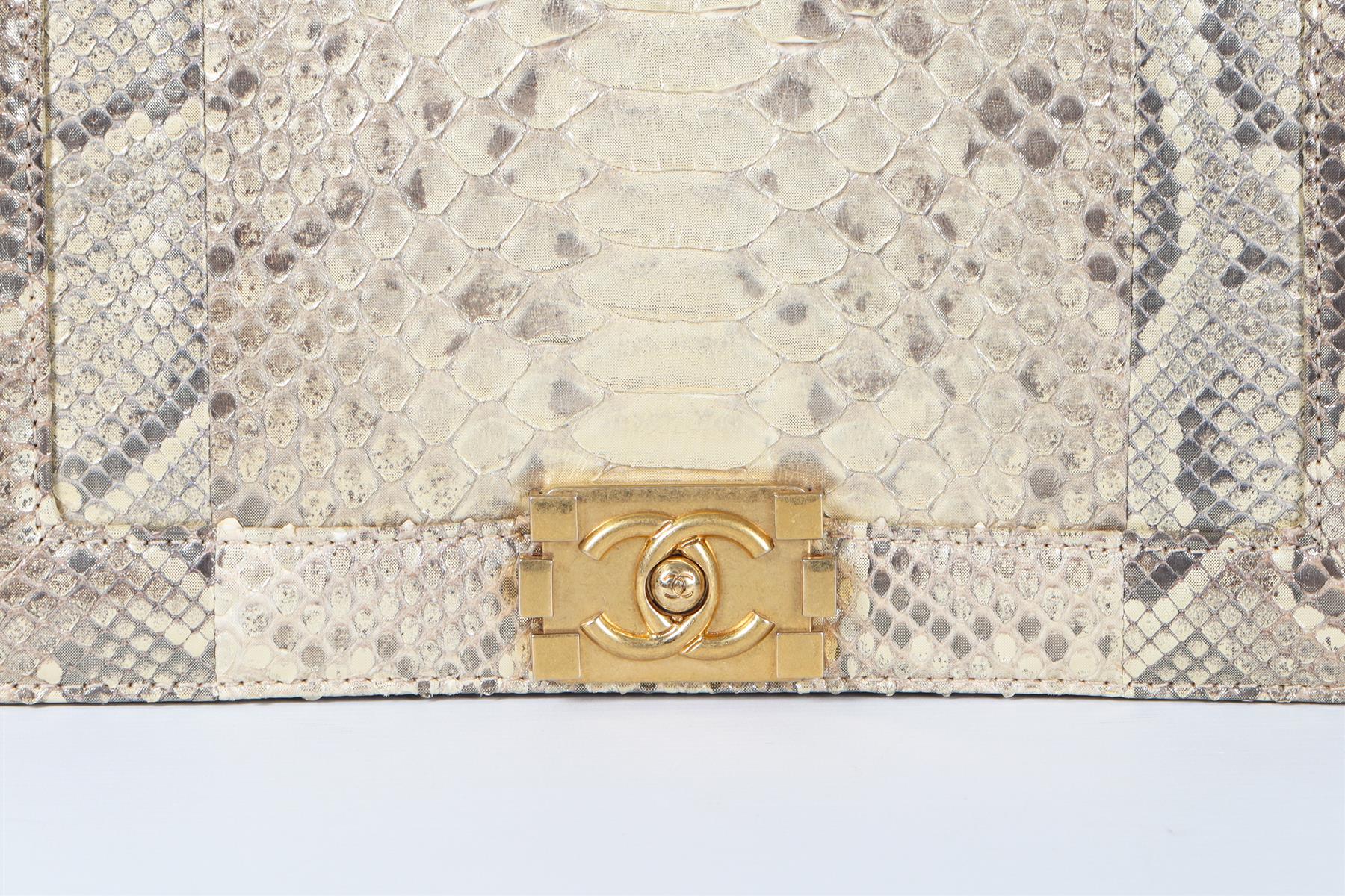 CHANEL GOLD 2014 BOY MEDIUM PYTHON AND LEATHER SHOULDER BAG