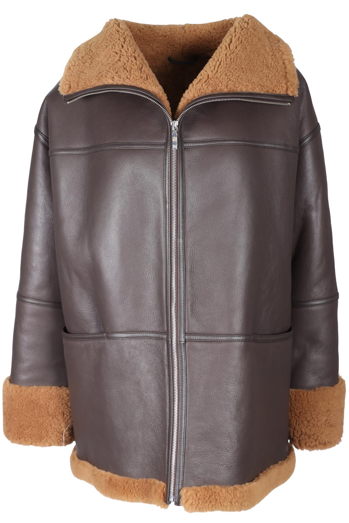 TOTEME BROWN SHEARLING AND LEATHER JACKET XS-SMALL