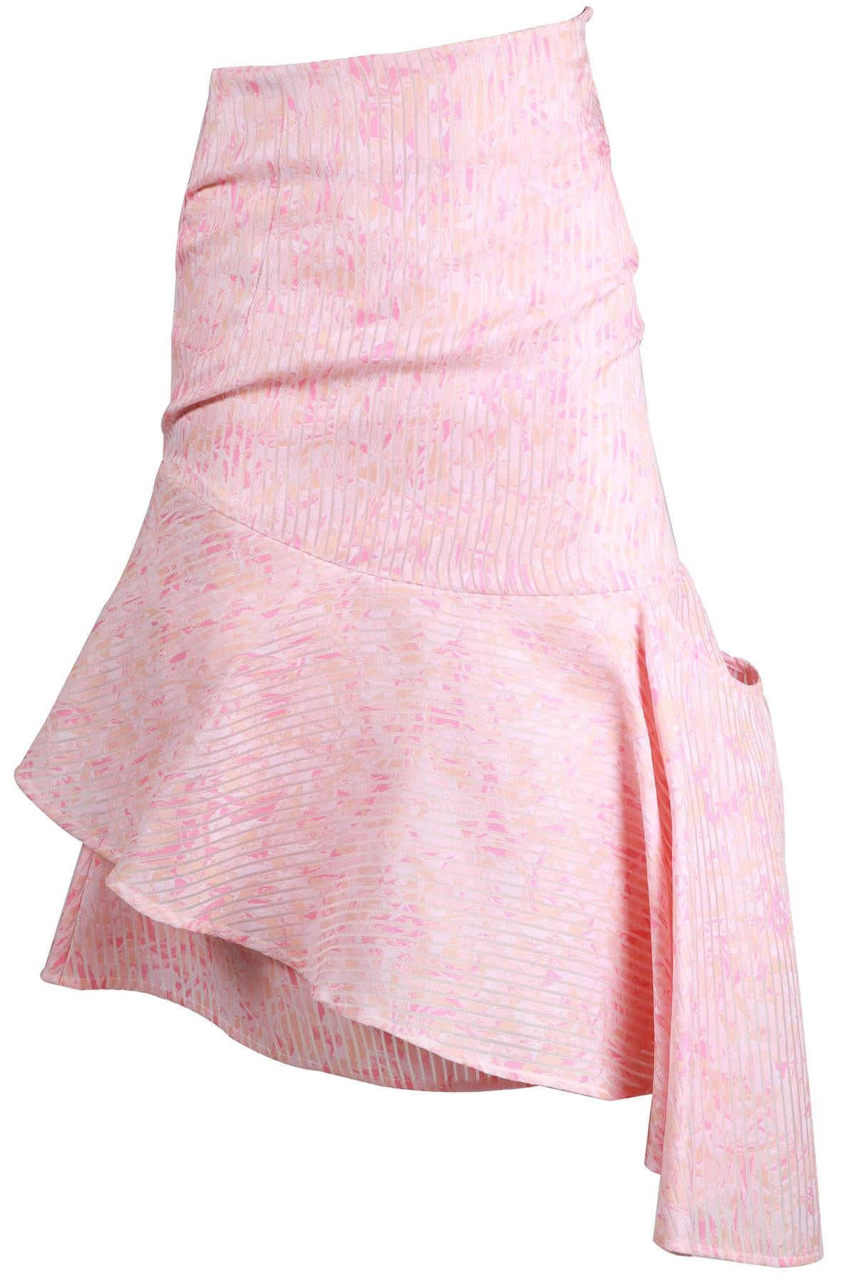 EUDON CHOI PINK SILK BLEND MIDI SKIRT UK 6