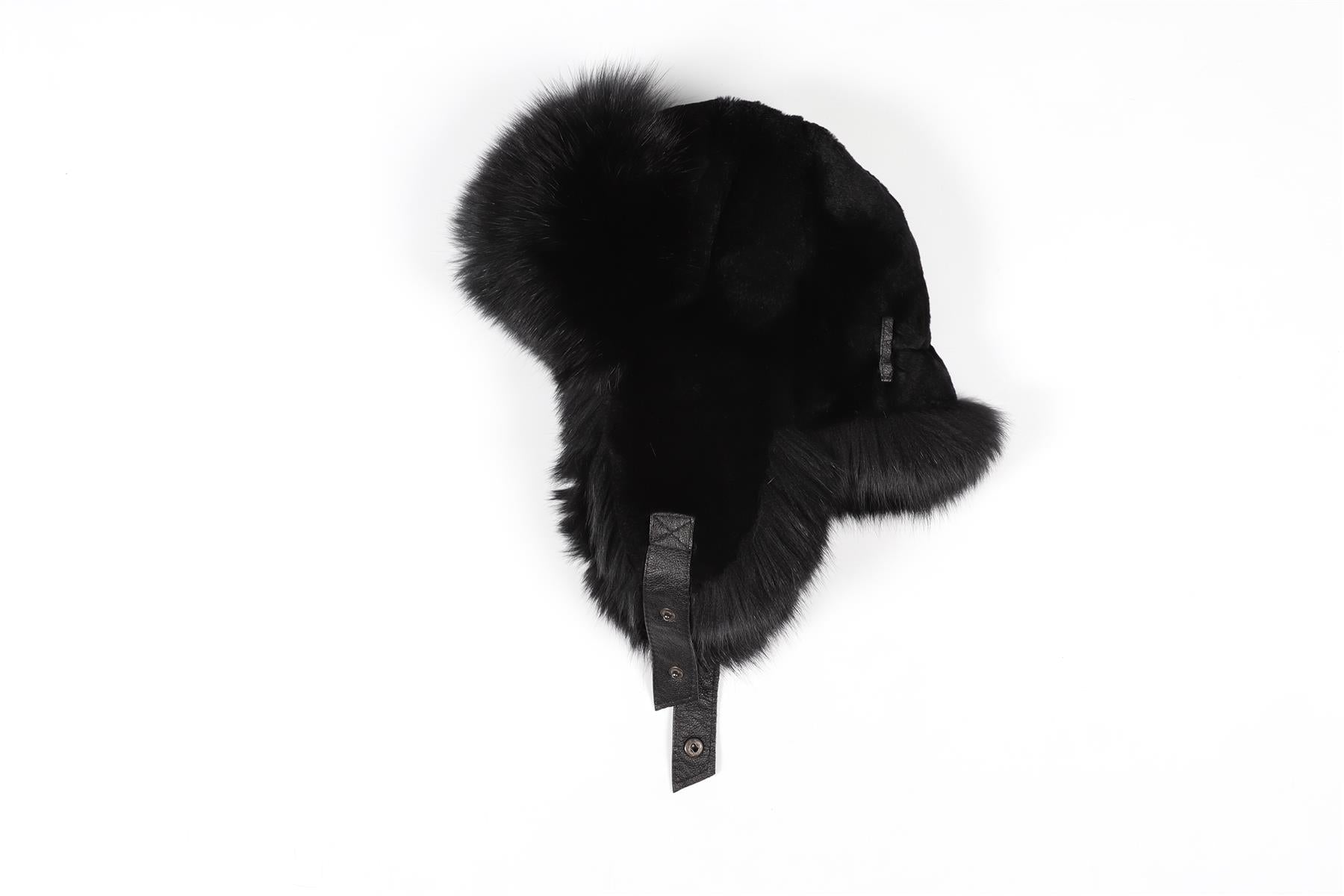 JOSEPH BLACK FOX AND RABBIT FUR HAT ONE SIZE