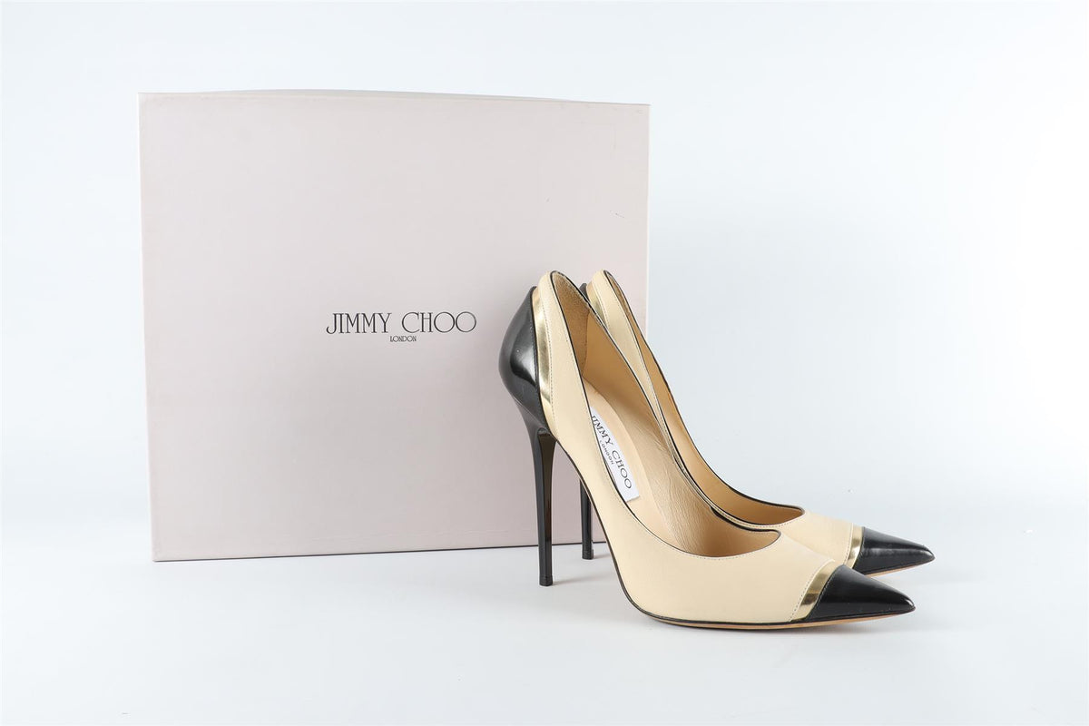 JIMMY CHOO CREAM LEATHER PUMPS EU 38.5, UK 5.5, US 8.5