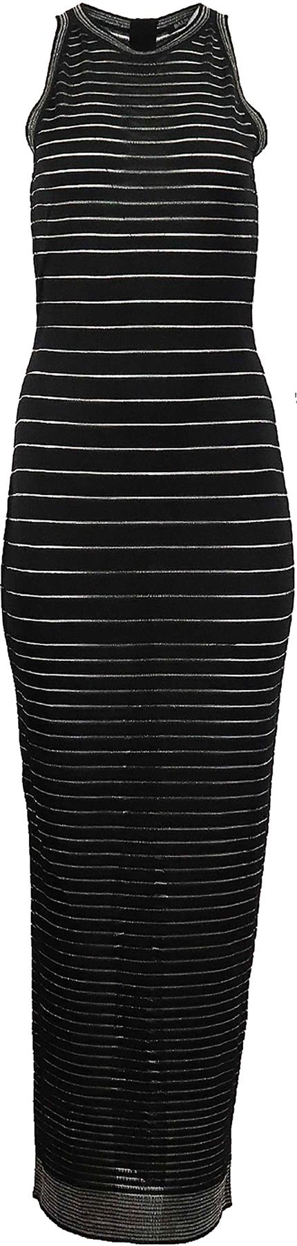 BALMAIN METALLIC STRIPED STRETCH KNIT MAXI DRESS FR 40 UK 12