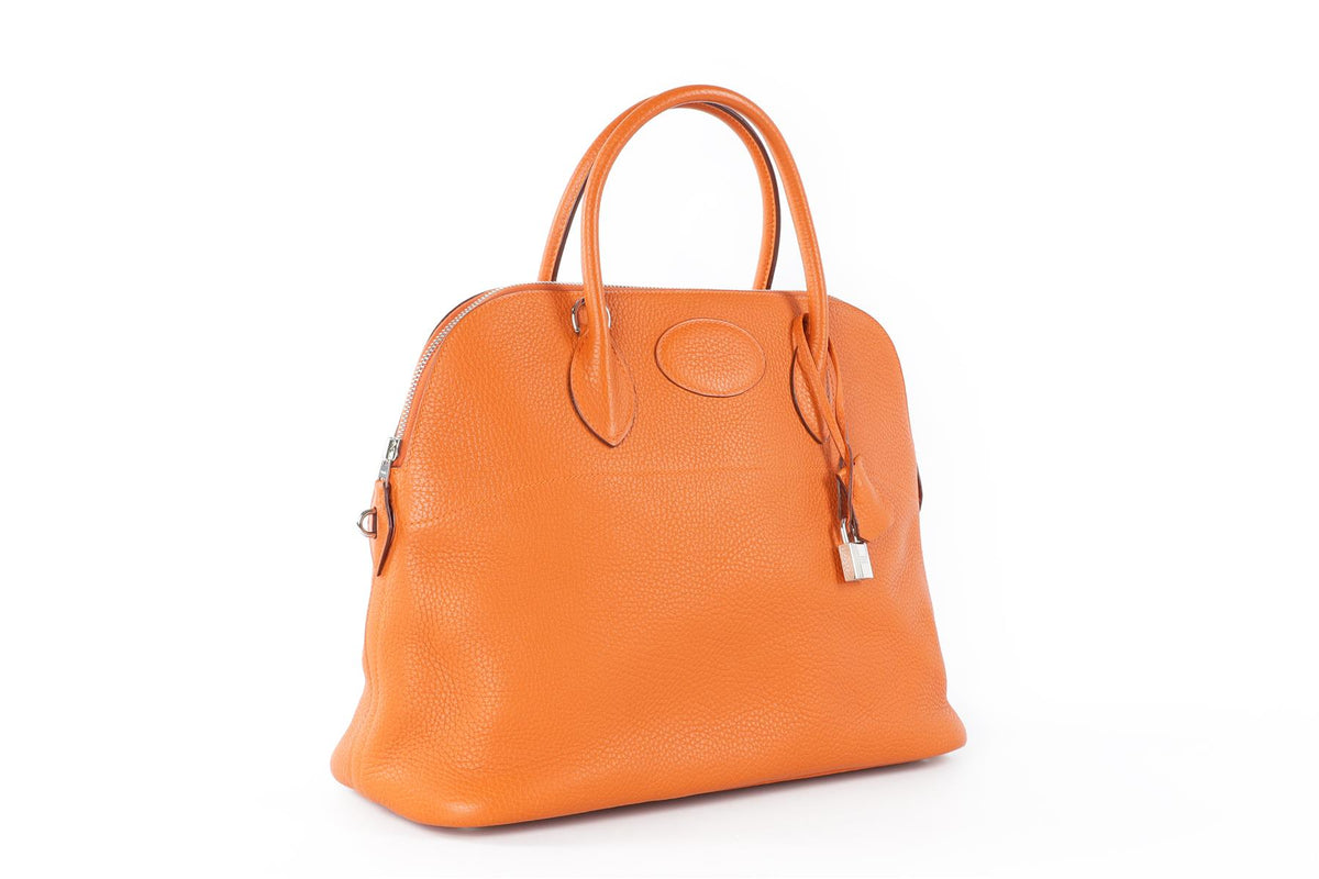 HERMÈS  ORANGE 2005 BOLIDE 35 CM CLEMENCE LEATHER TOTE BAG IN ORANGE