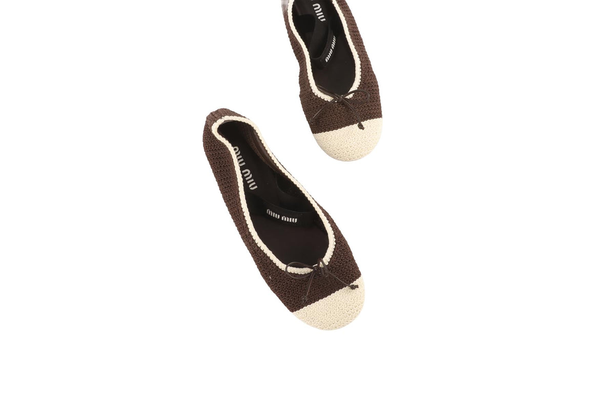 MIU MIU BROWN CROCHET BALLET FLATS EU 38.5 UK 5.5 US 8.5
