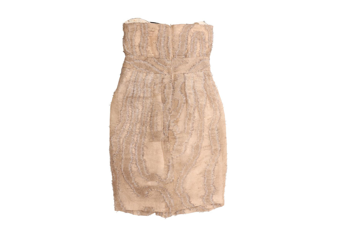 YVES SAINT LAURENT TAUPE SILK MINI DRESS FR 40 UK 12