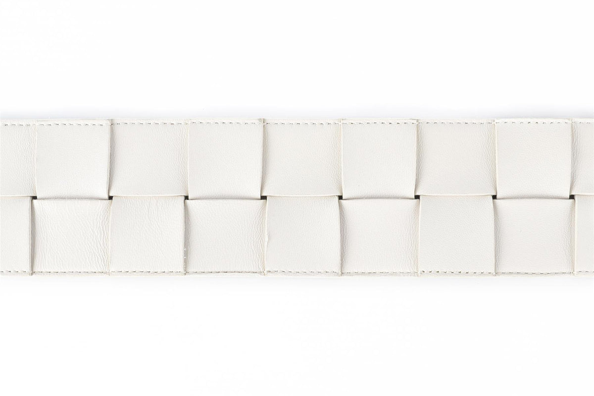 BOTTEGA VENETA WHITE INTRECCIATO LEATHER WAIST BELT 85 CM