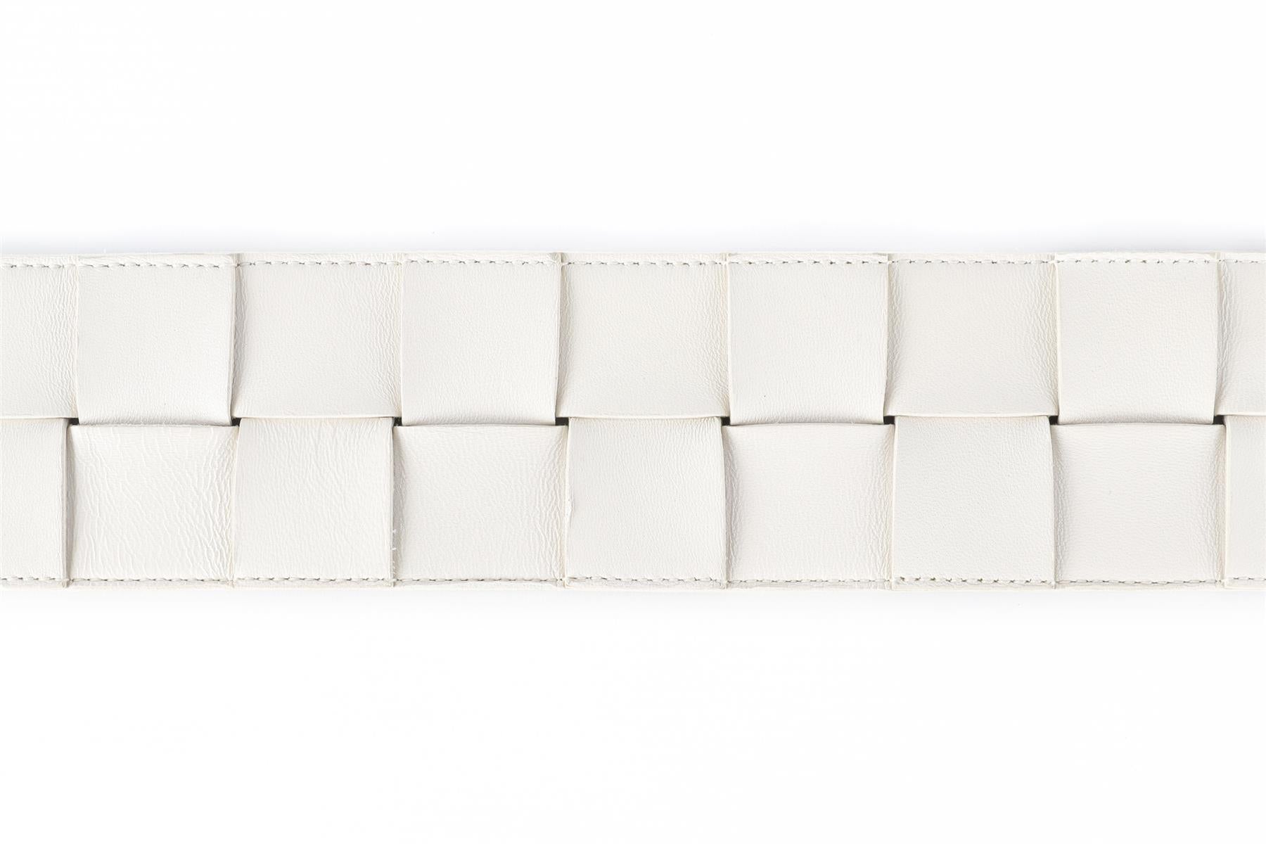 BOTTEGA VENETA WHITE INTRECCIATO LEATHER WAIST BELT 85 CM