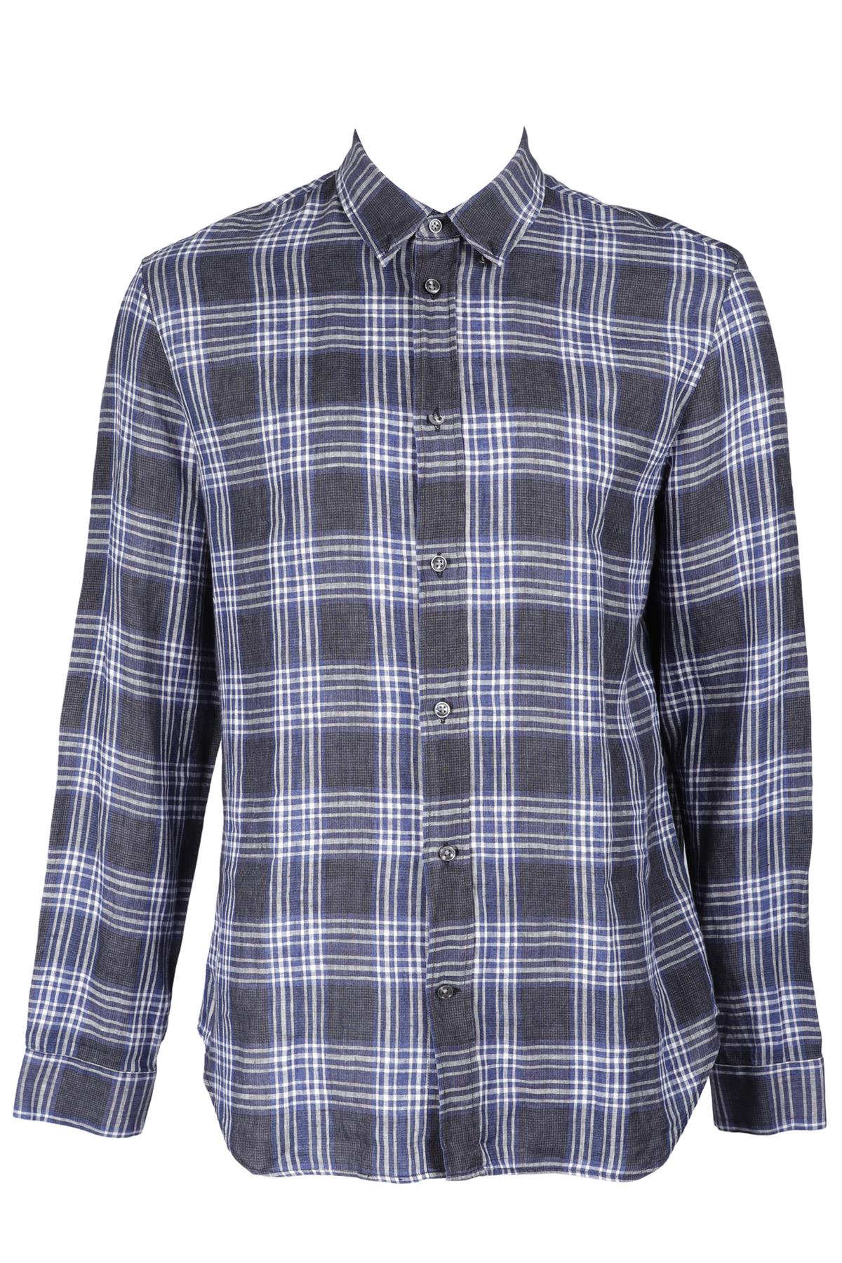 MAISON MARGIELA BLUE CHECKED LINEN SHIRT FR 52 UK/US 42