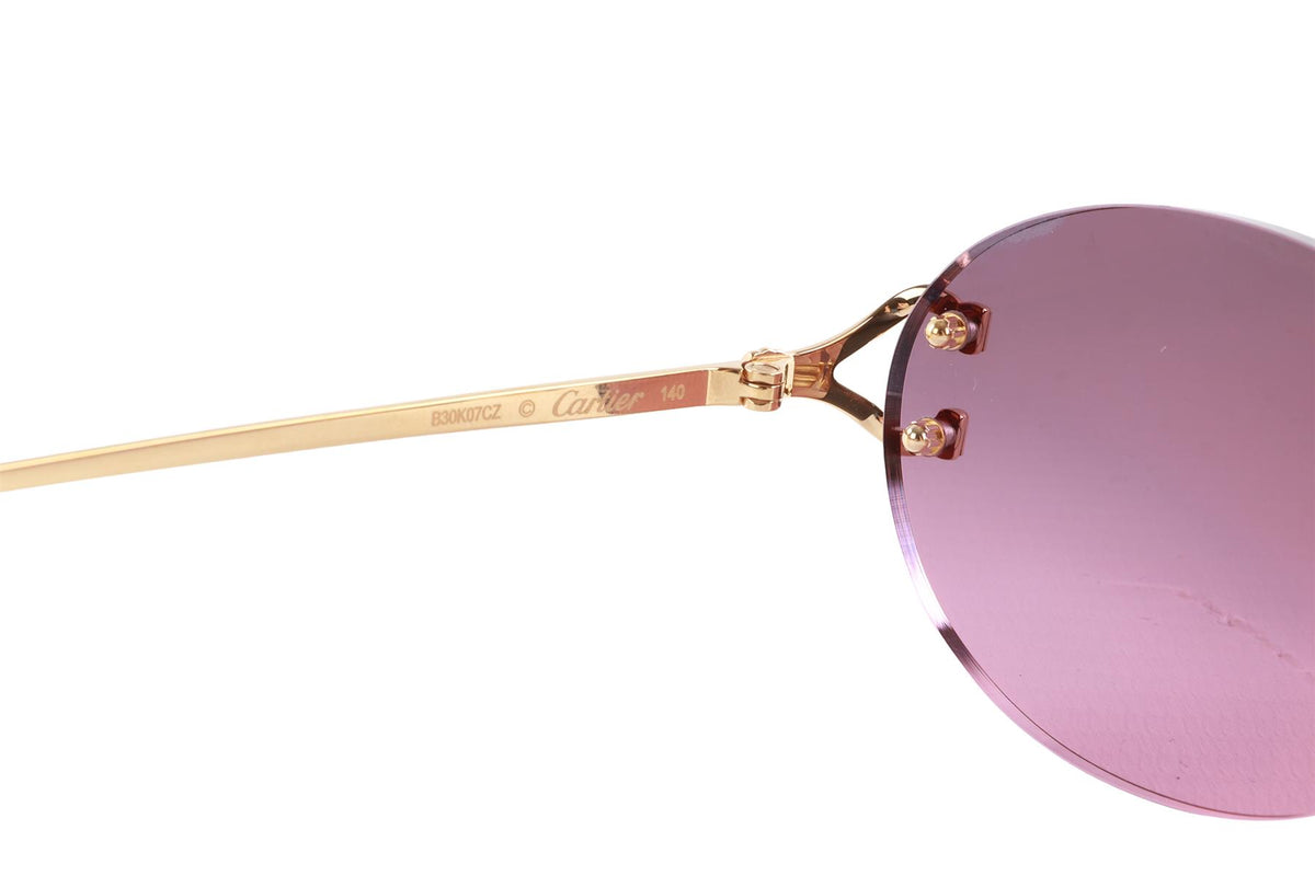 CARTIER PURPLE ROUND FRAME METAL SUNGLASSES
