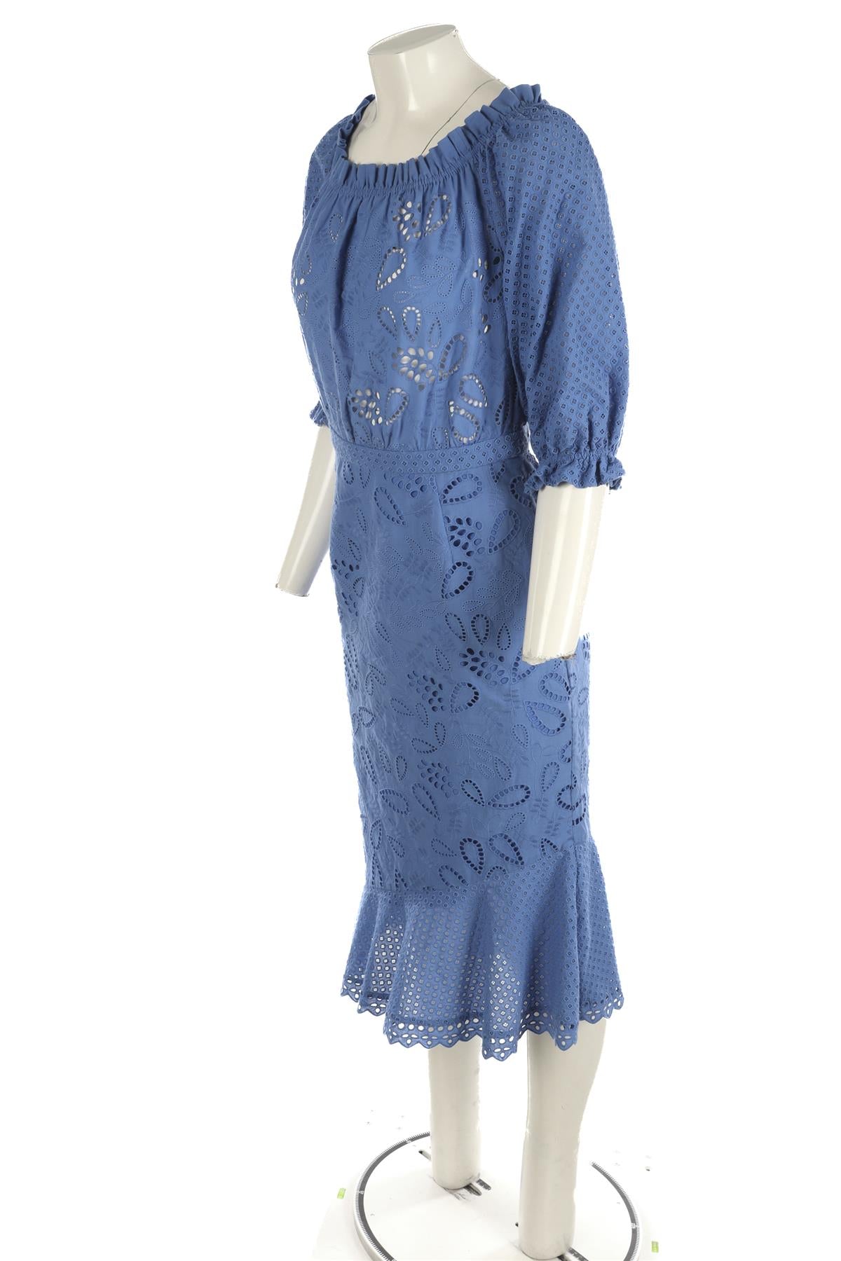 SALONI BLUE COTTON MIDI DRESS UK 12