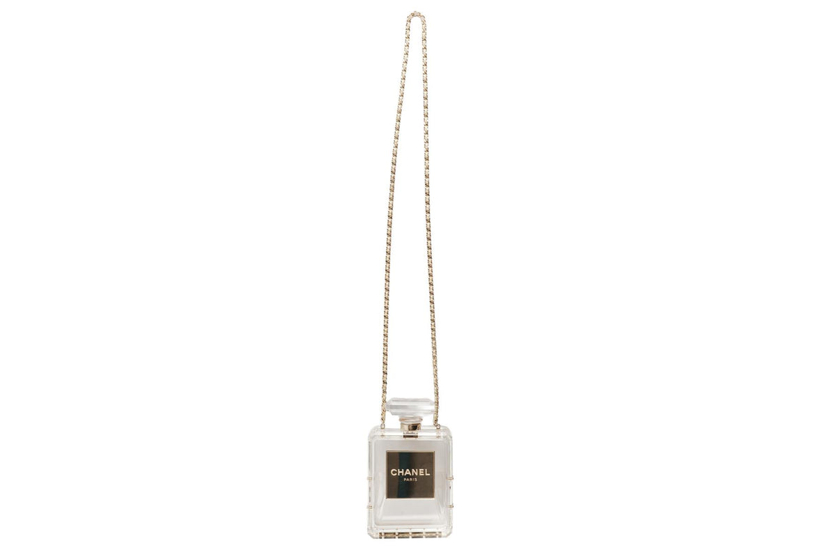 CHANEL NEUTRALS 2014 NO.5 PERFUME BOTTLE PLEXIGLASS SHOULDER BAG