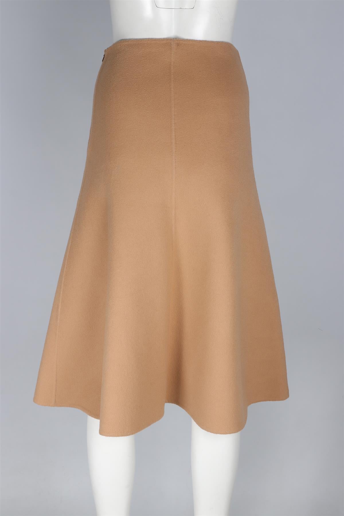 THEORY TAN WOOL MIDI SKIRT US 0 UK 4