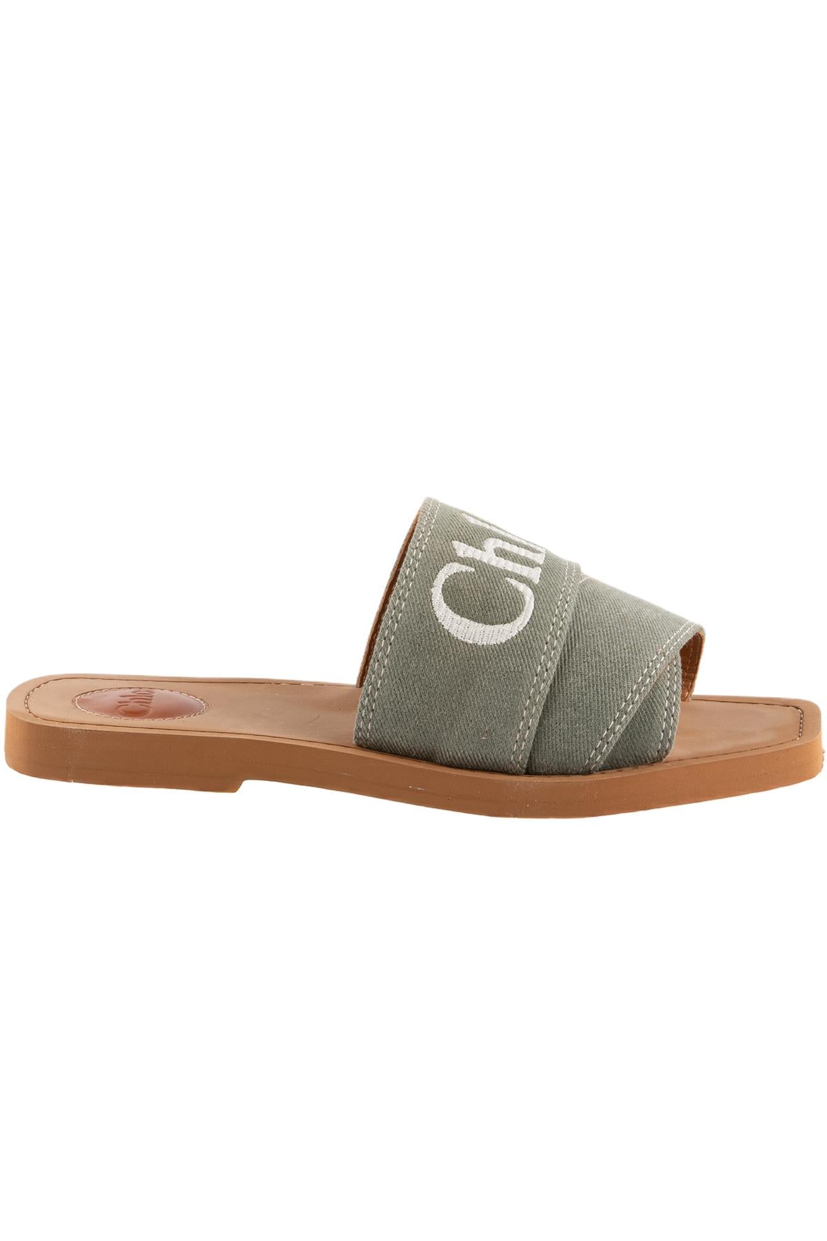 CHLOÉ GREEN WOODY CANVAS SANDALS EU 37