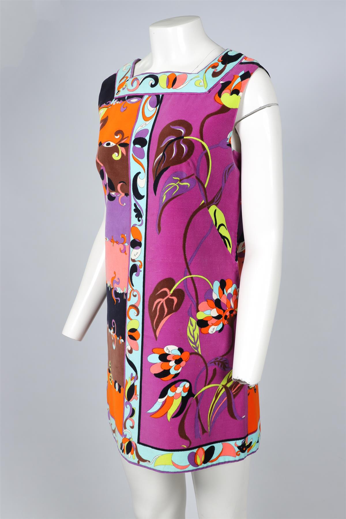 EMILIO PUCCI MULTI VINTAGE VELVET MINI DRESS UK 14