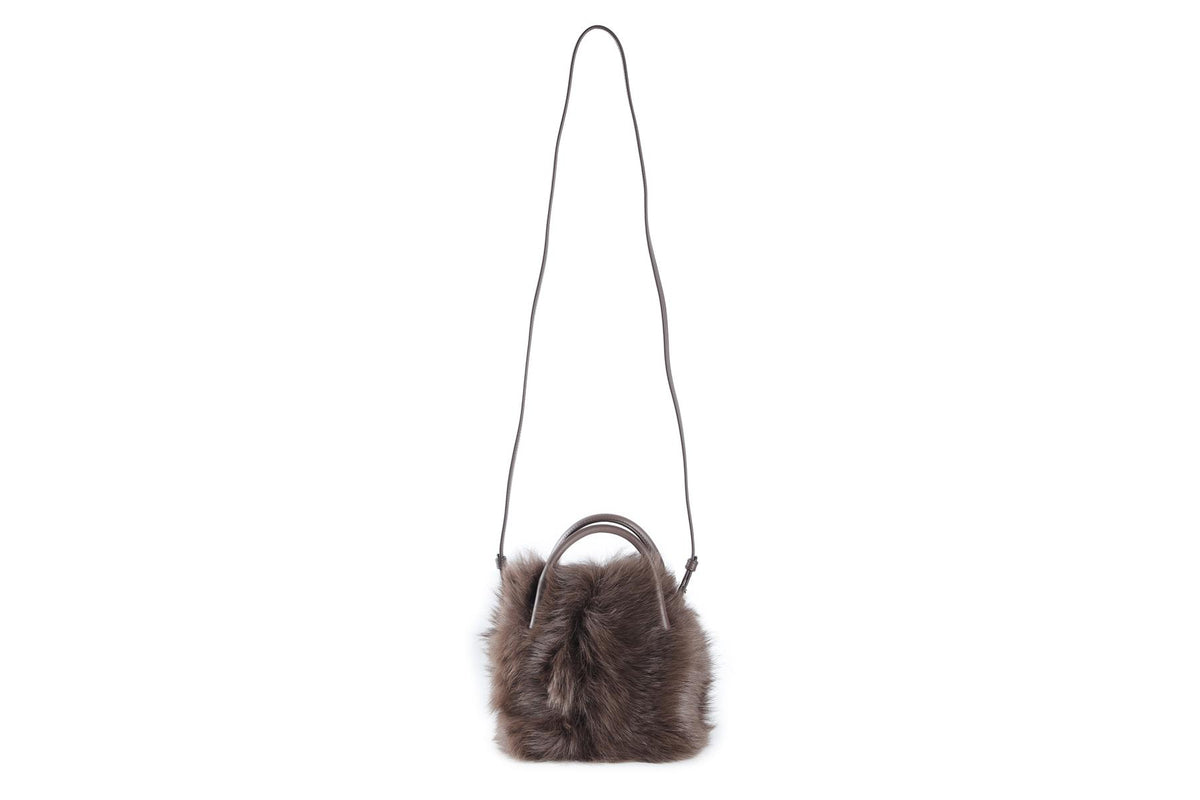 LORO PIANA BROWN BALE MICRO FUR TOTE BAG