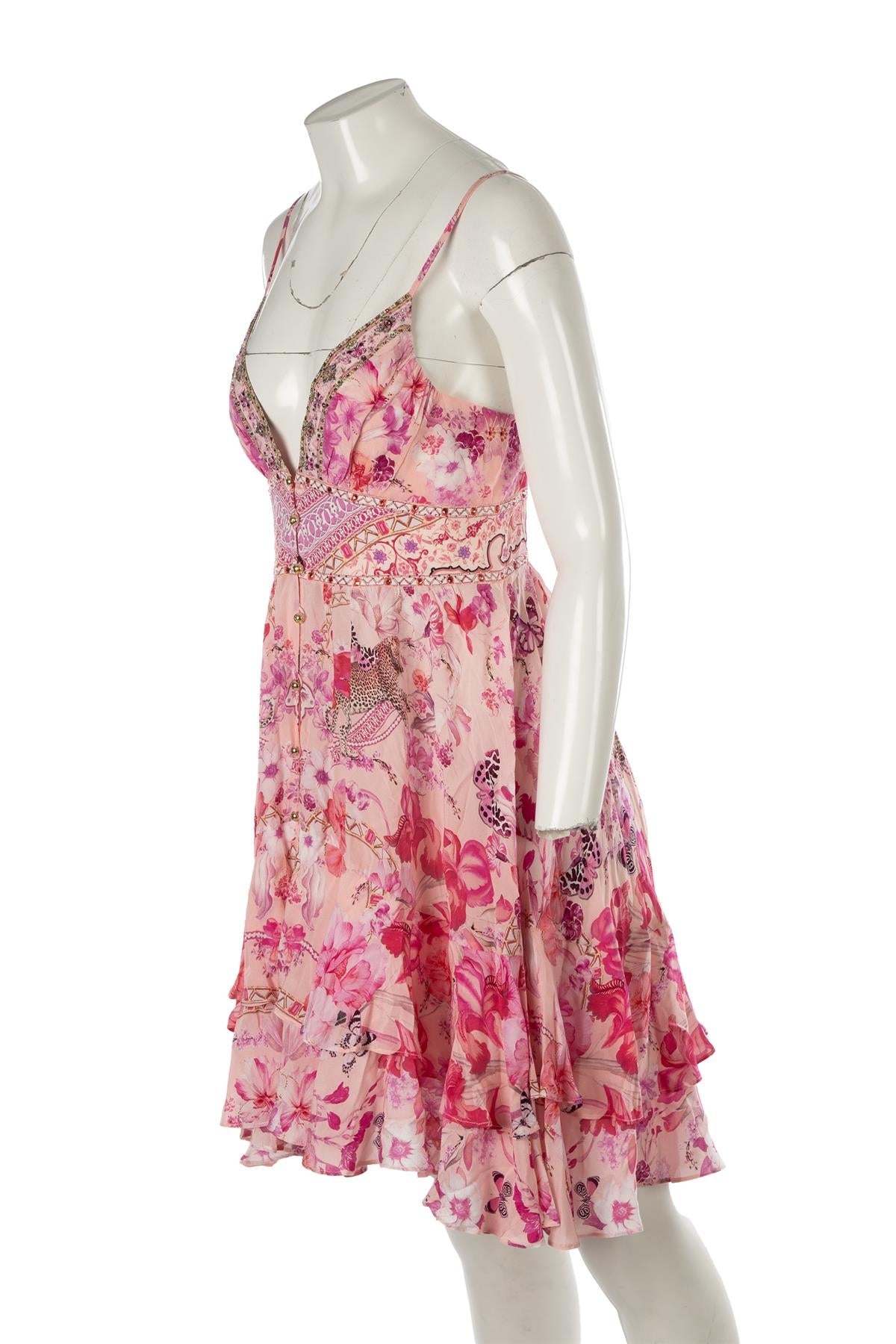 CAMILLA PINK SILK MIDI DRESS MEDIUM