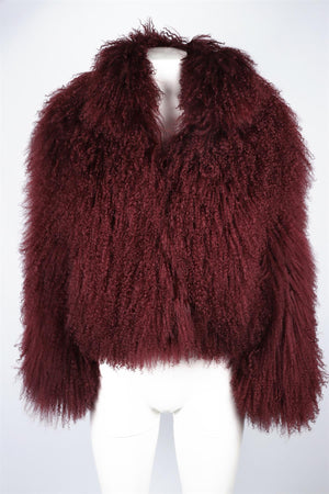 DUCIE BURGUNDY SHEARLING JACKET SMALL