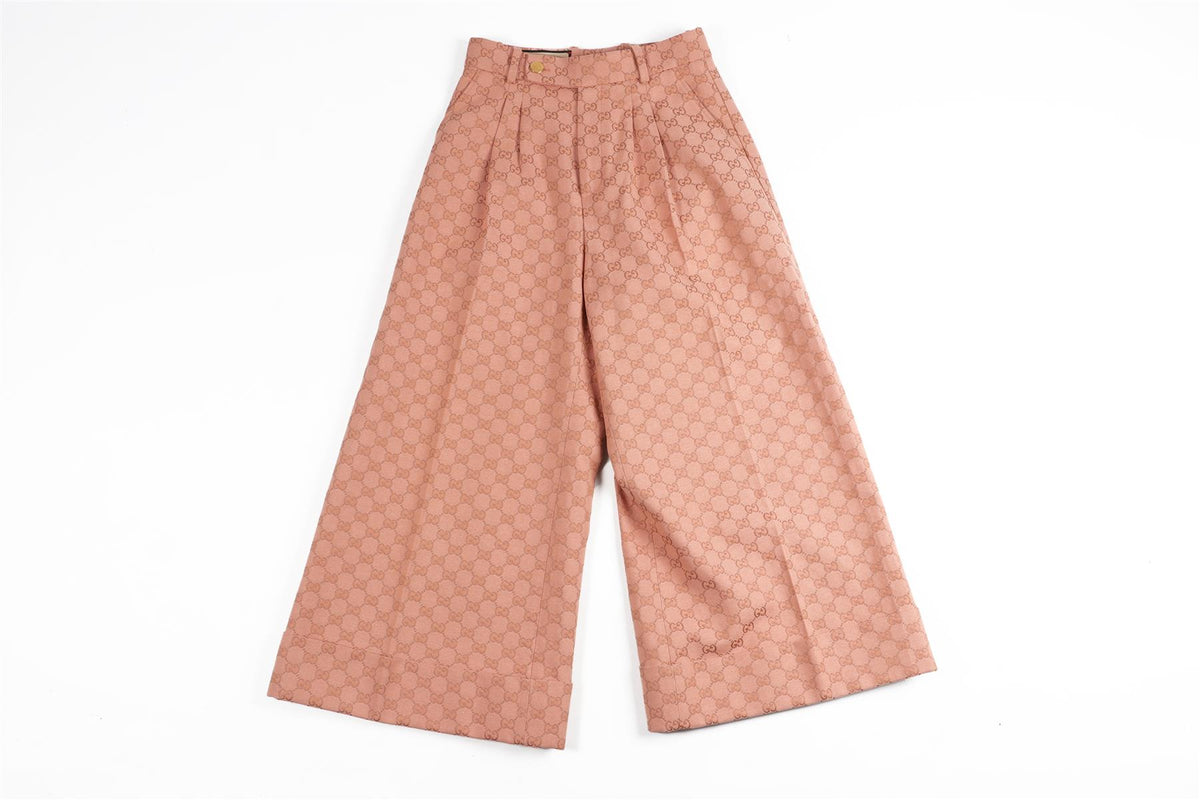 GUCCI PINK GG COTTON WIDE LEG PANTS IT 36 UK 4
