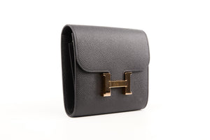 HERMÈS BLACK 2020 CONSTANCE COMPACT EPSOM LEATHER WALLET
