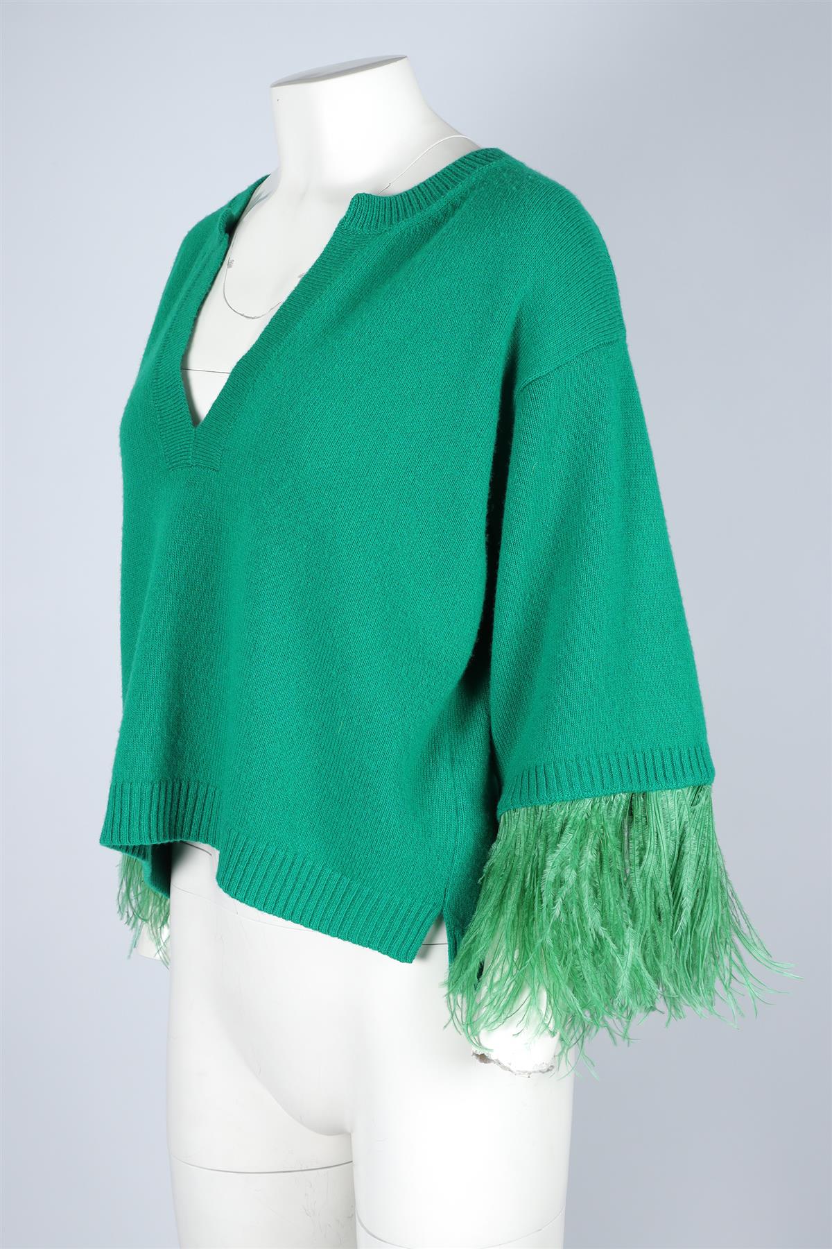 VALENTINO GREEN FEATHER AND WOOL SWEATER XSMALL