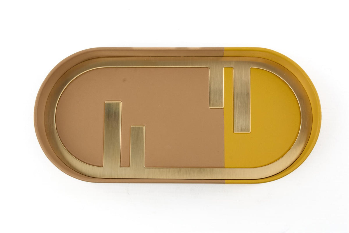 FENDI YELLOW O'LOCK OVAL LEATHER TRAY