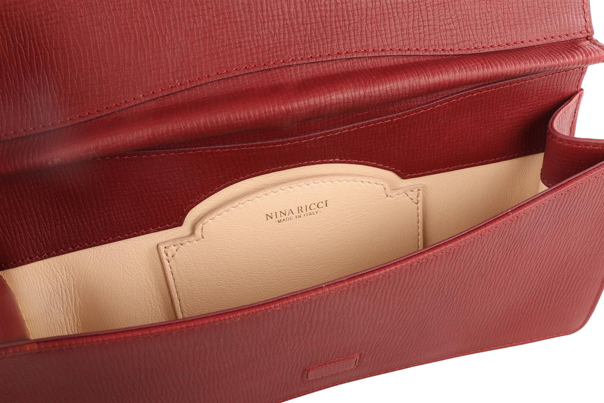 NINA RICCI BURGUNDY LEATHER CLUTCH