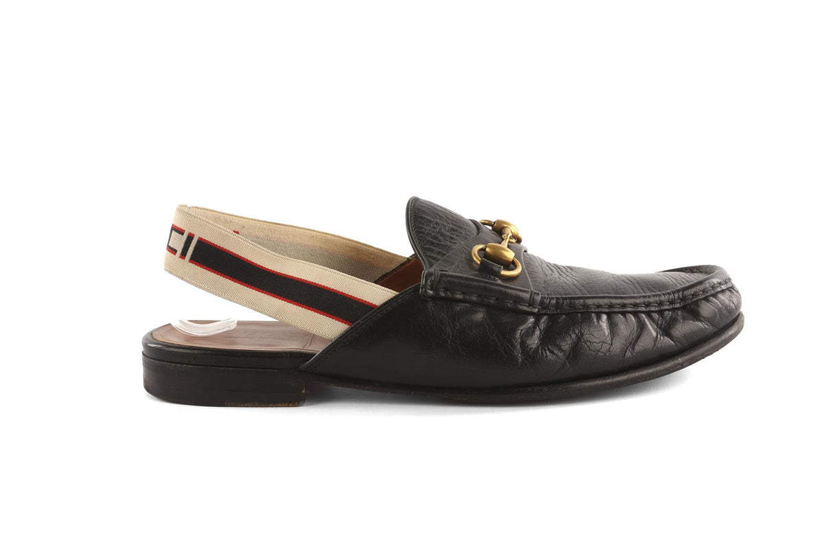 GUCCI BLACK MEN'S HORSEBIT LEATHER SLINGBACK LOAFERS UK 9 EU 43 US 10