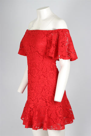 VALENTINO RED LACE MINI DRESS US 2 UK 6