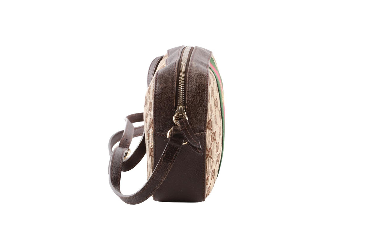 BROWN WEBBY BEE GG CANVAS SHOULDER BAG