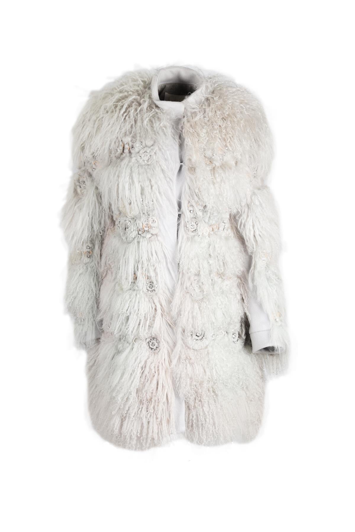 CHLOÉ BLUE CRYSTAL AND SHEARLING COAT FR 36 UK 8