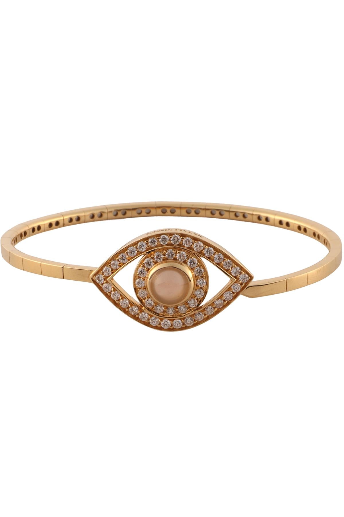 NETALI NISSIM ICONIC EYE 18K YELLOW GOLD AND ROSE QUARTZ BRACELET