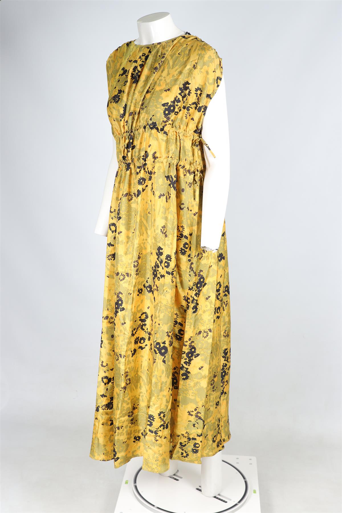 ASCENO YELLOW SILK MAXI DRESS XSMALL