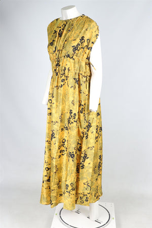 ASCENO YELLOW SILK MAXI DRESS XSMALL