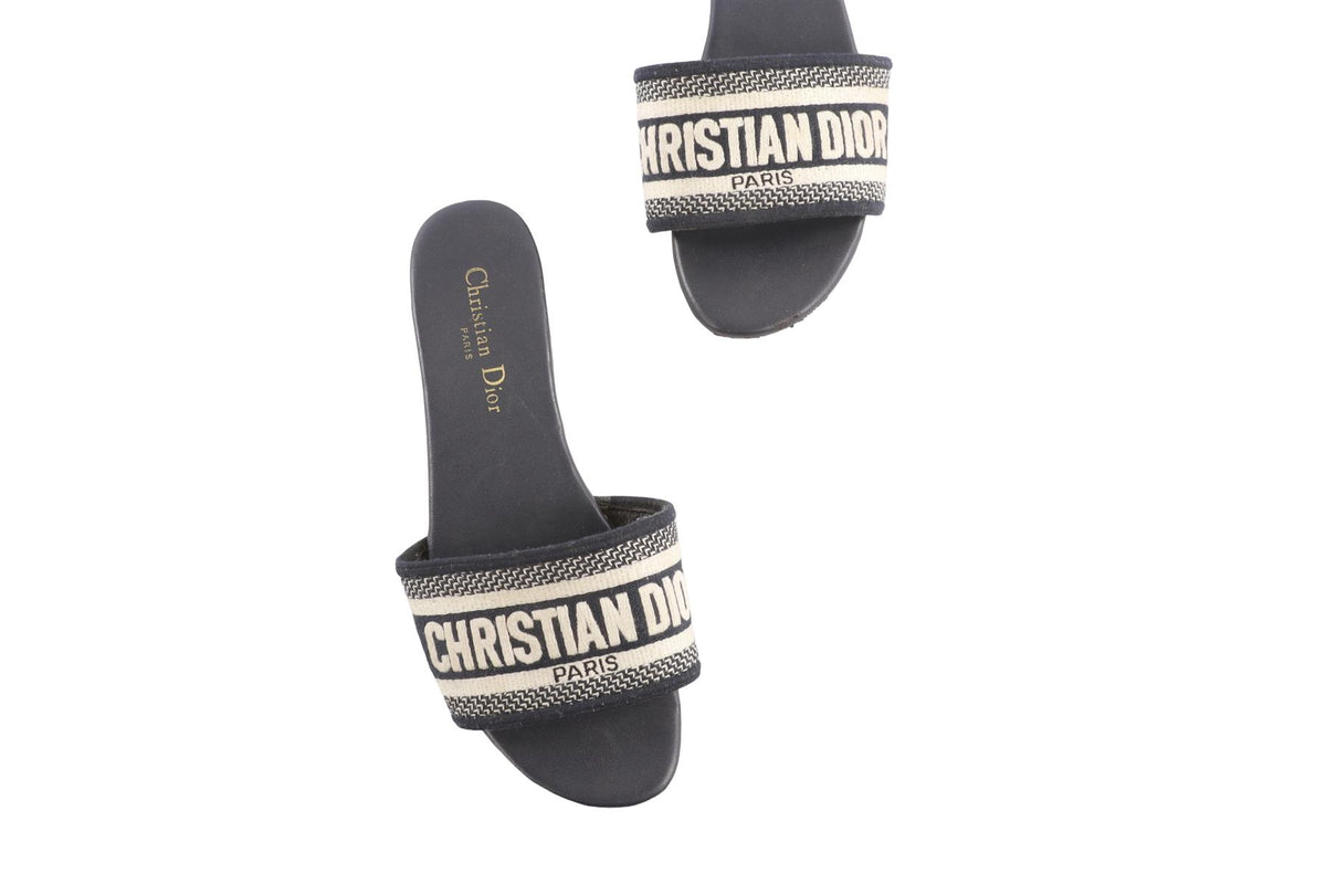 CHRISTIAN DIOR NAVY DWAY CANVAS AND LEATHER SANDALS EU 38 UK 5 US 8