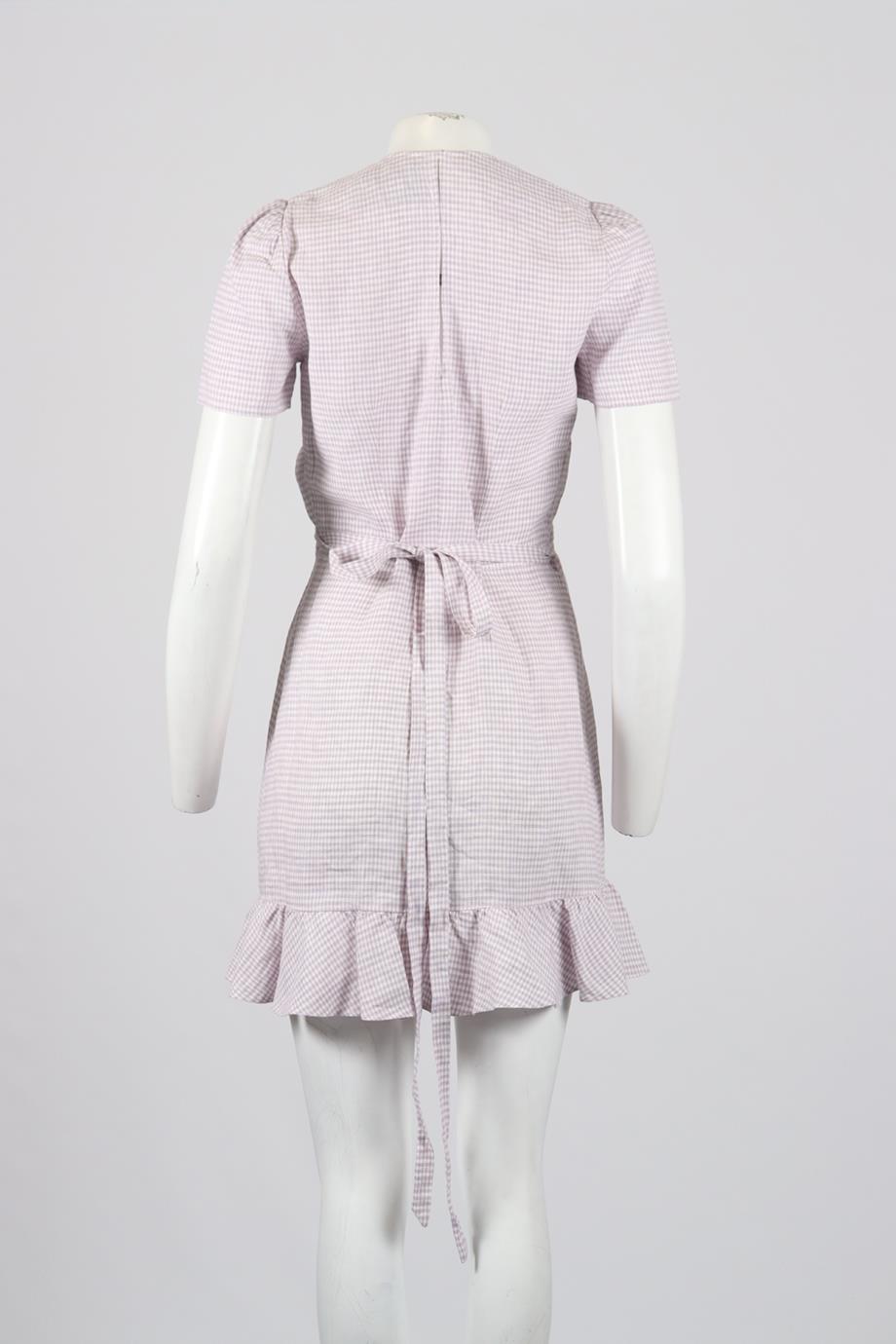 REFORMATION GINGHAM LINEN MINI WRAP DRESS MEDIUM