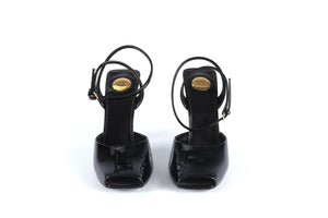 SAINT LAURENT BLACK LA SCANDALE PATENT LEATHER SANDALS EU 38.5 UK 5.5 US 8.5
