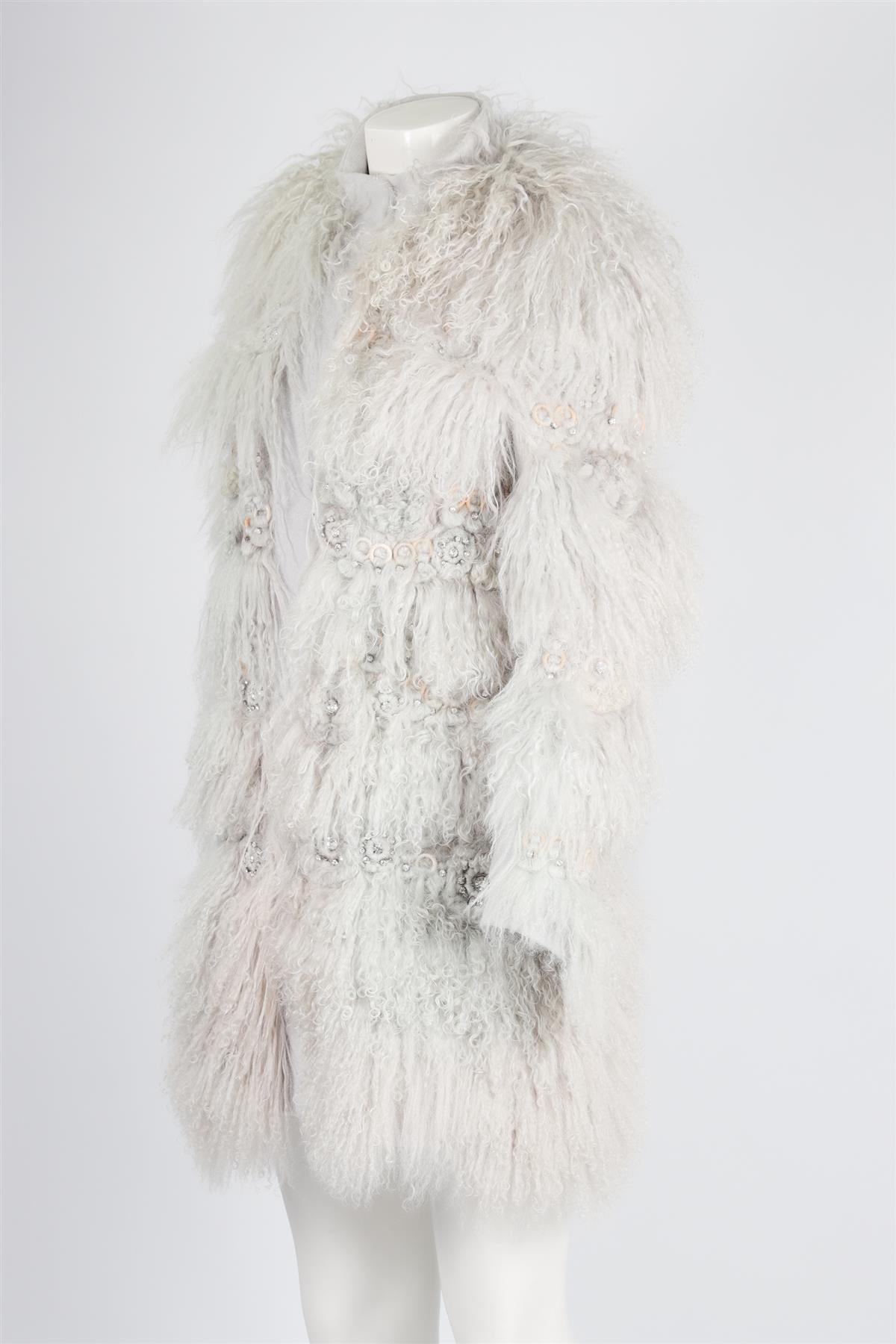 CHLOÉ BLUE CRYSTAL AND SHEARLING COAT FR 36 UK 8